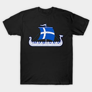 Finnish Viking Ship Scandinavian Suomi Finland Flag T-Shirt